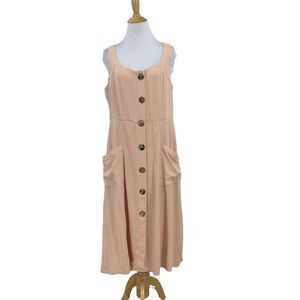 C EST 1946 Dress Womens 12 Pink Big Buttons Pockets Secret Escape Midi Flowy